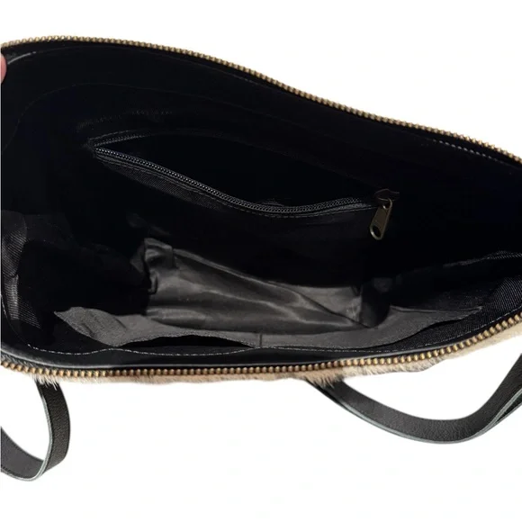 AMERICAN BISON Hair in black & cream and Leather Crossbody Shoulder Bag - Picture 8 of 14